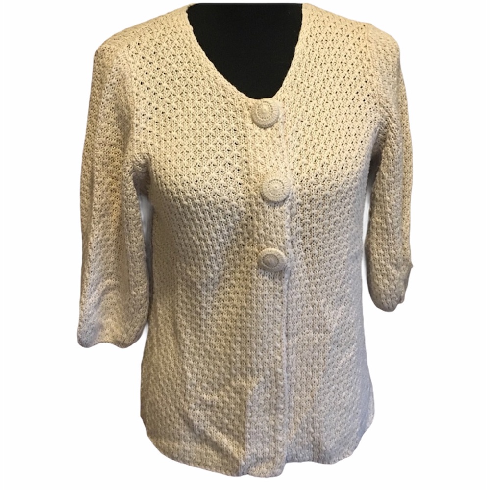Sweaterworks Button Up Knit Sweater, Cream, Medium